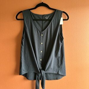 LOFT Navy Button-Front Tie-Front Sleeveless Tank